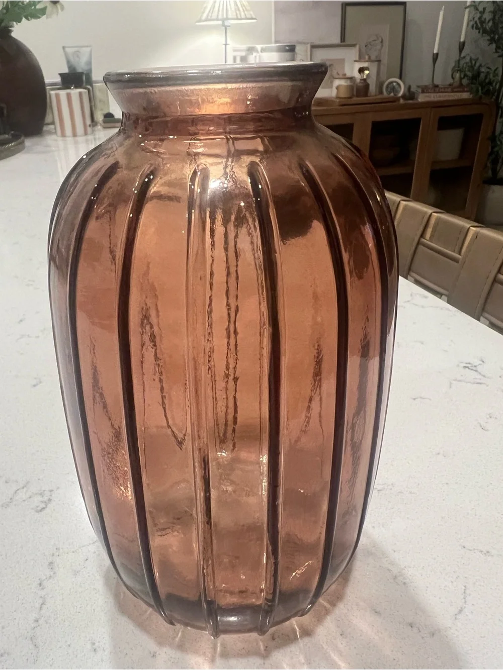 Amber Ribbed Glass Vase